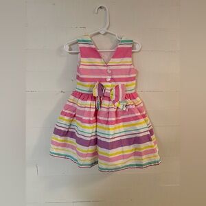 Savannah Pastel Stripe Toddler Dress Bunny Buttons Cotton Lined